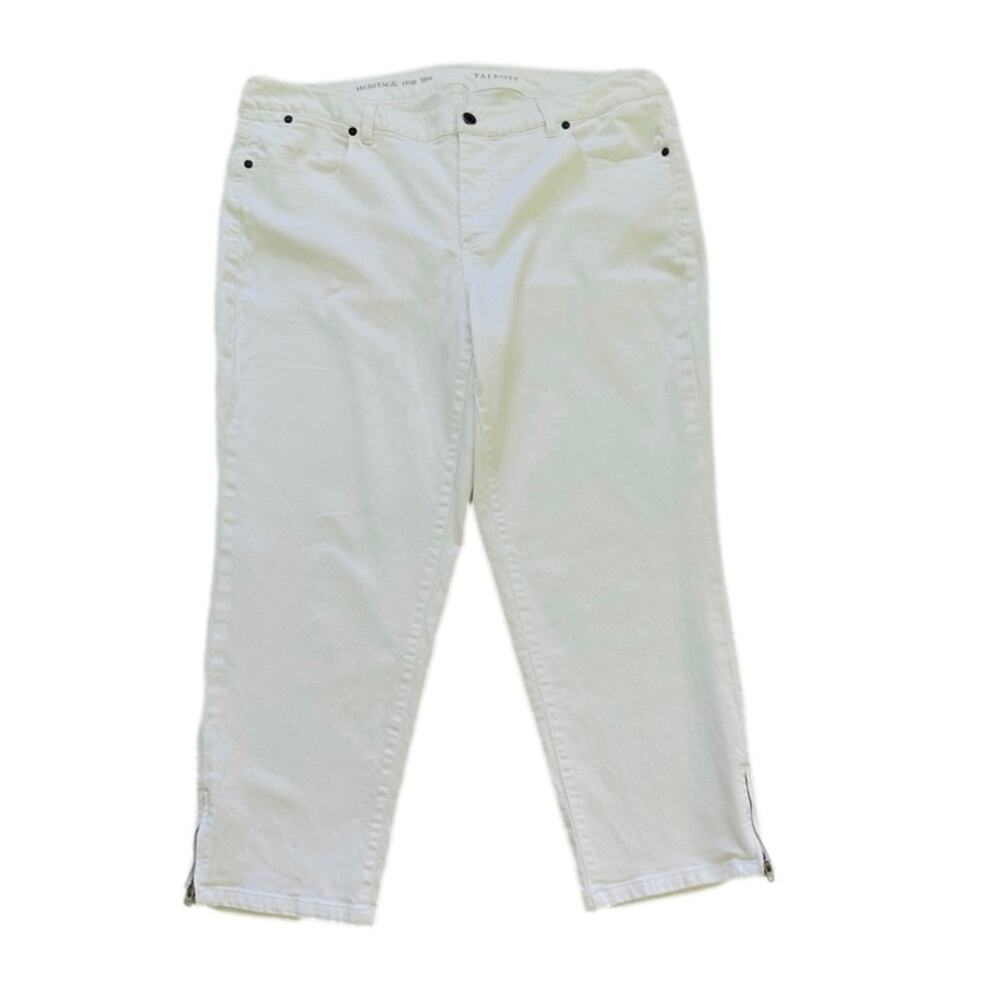 Talbots Jeans Heritage White Stretch Straight Crop Ankle Zipper Denim Size 18W